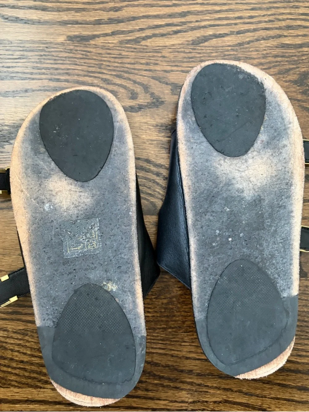 Anine Bing Black Leather Slide Sandals with Gold Buckles - Double Strap - Picture 5 of 5